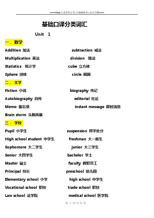 基础口译分类词汇