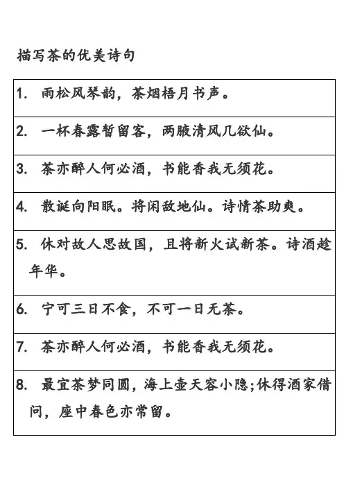 描写茶的优美诗句
