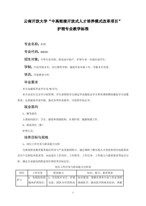 护理专业教学标准