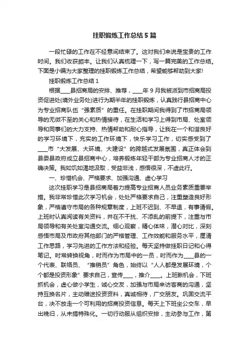 挂职锻炼工作总结5篇