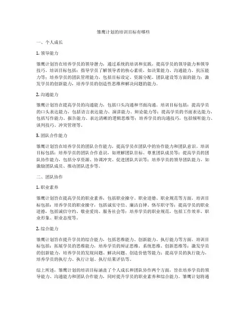 雏鹰计划的培训目标有哪些