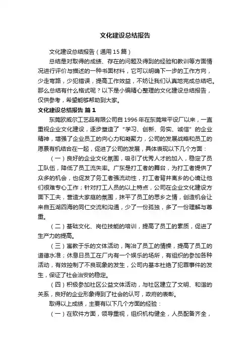 文化建设总结报告（通用15篇）