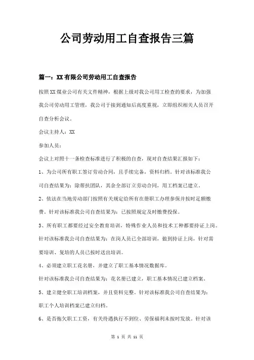 单位公司劳动用工自查报告三篇