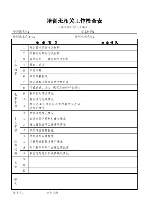 培训班相关工作检查表