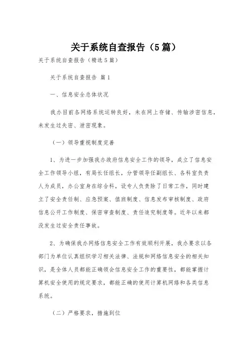 关于系统自查报告(5篇)