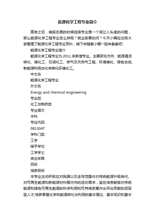 能源化学工程专业简介