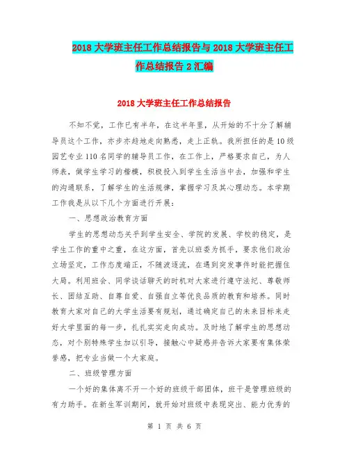 2018大学班主任工作总结报告与2018大学班主任工作总结报告2汇编.doc