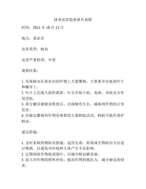 排查虫害隐患报告表格