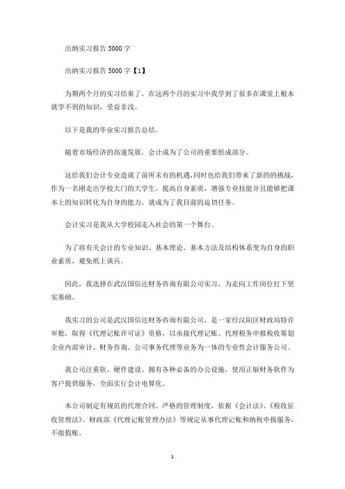 出纳实习报告5000字(最新)
