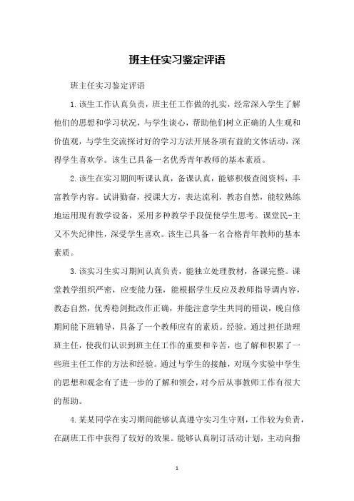 班主任实习鉴定评语