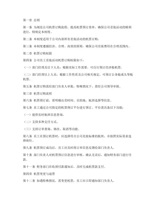 公司订购机票管理制度模板
