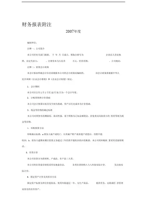 会计报表注释(格式)
