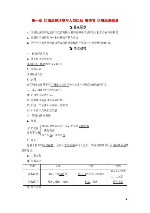 2017-2018学年高中地理第一章区域地理环境与人类活动第四节区域经济联系习题湘教版必修3