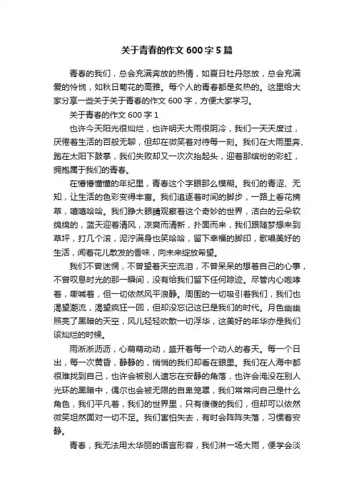 关于青春的作文600字5篇