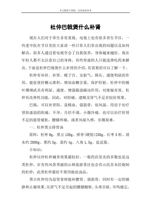 杜仲巴戟煲什么补肾