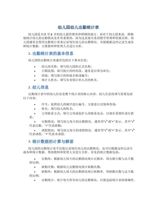 幼儿园幼儿出勤统计表