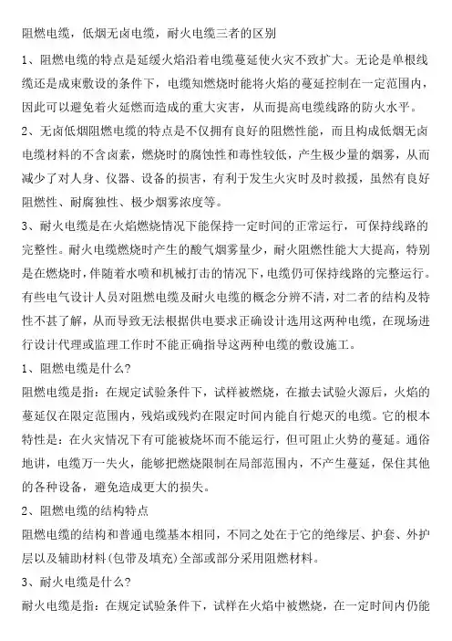 阻燃电缆,低烟无卤电缆,耐火电缆三者的区别