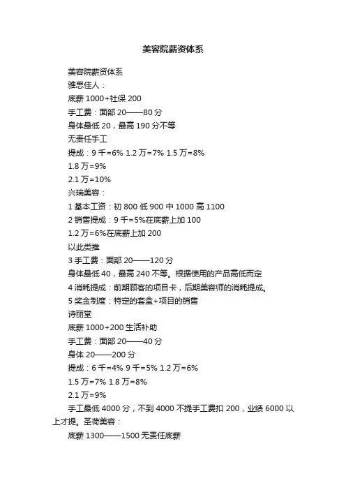 美容院薪资体系