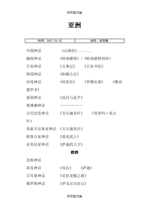 世界神话体系(部分整理)之欧阳数创编