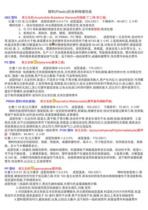 塑料的各种物理性能