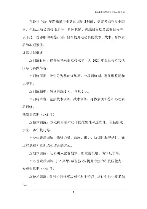 2024年跆拳道专业队训练计划