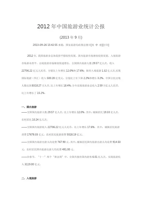 2012年中国旅游业统计公报
