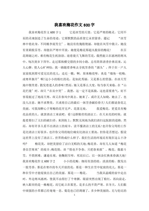我喜欢梅花作文600字