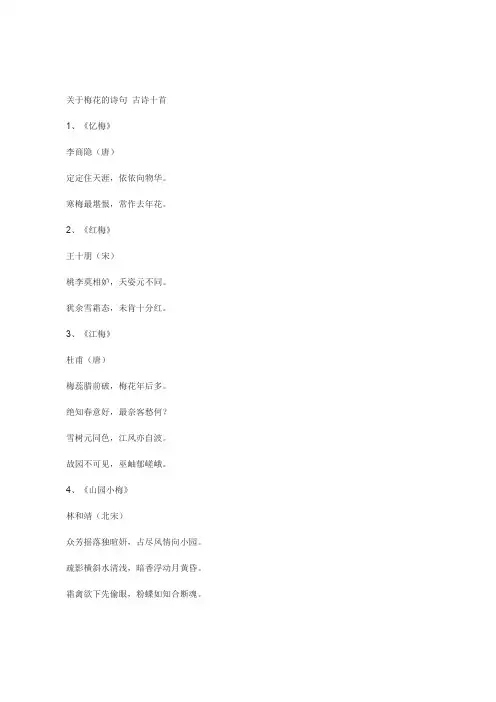 关于梅花的诗句 古诗十首
