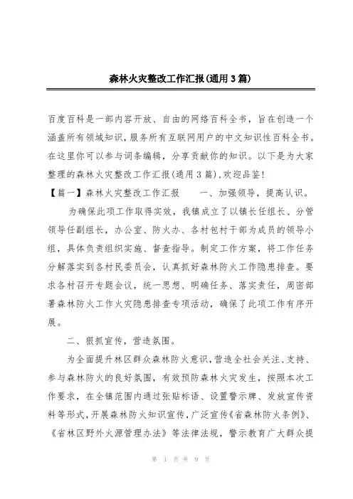 森林火灾整改工作汇报(通用3篇)