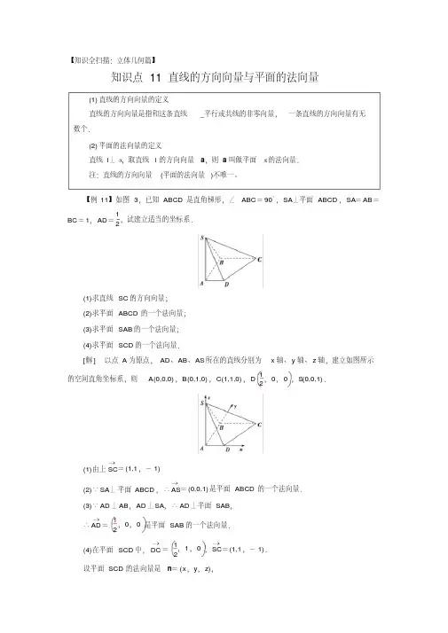 立体几何篇【知识点11】直线的方向向量与平面的法向量