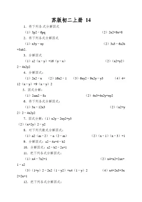 苏版初二上册因式分解同步过关练习题