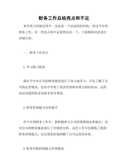 财务工作总结亮点和不足