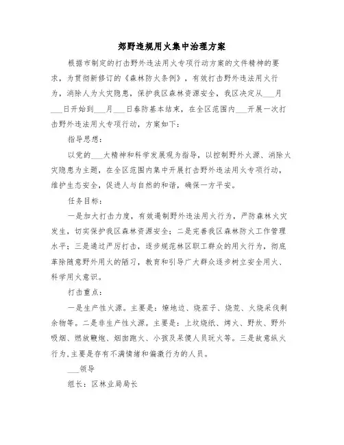 郊野违规用火集中治理方案(3篇)