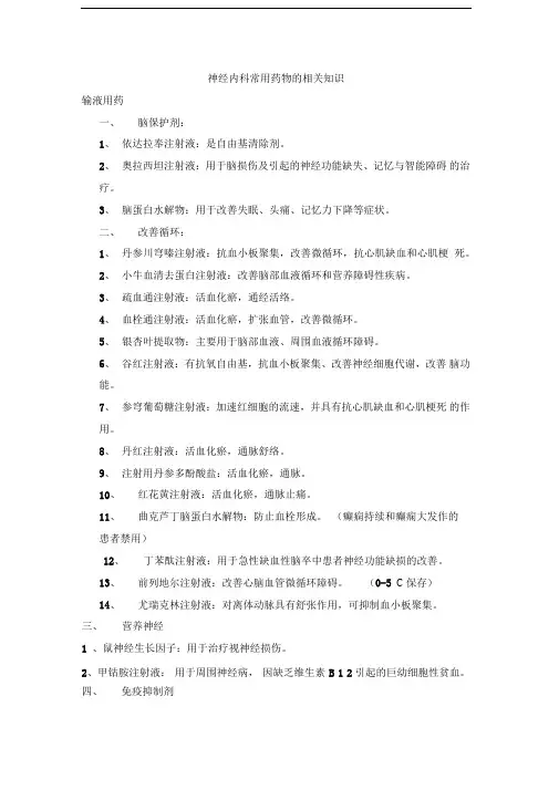 神经内科常用药物的相关知识