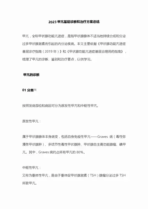 2023甲亢基层诊断和治疗方案总结