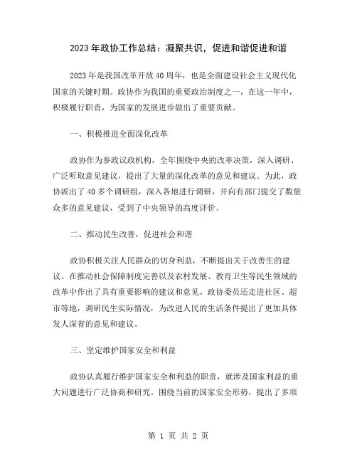 2023年政协工作总结：凝聚共识,促进和谐