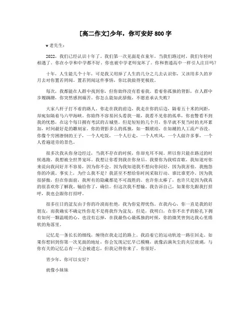 [高二作文]少年,你可安好800字