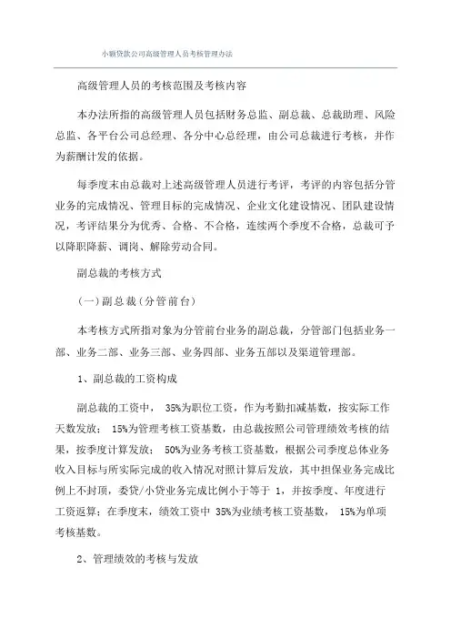 小额贷款公司高级管理人员考核管理办法