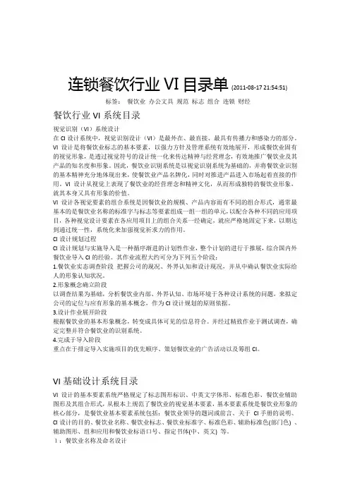 连锁餐饮行业VI目录单
