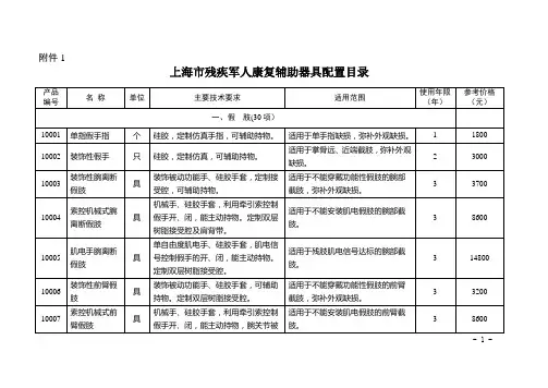 上海市残疾军人康复辅助器具配置目录.-上海民政