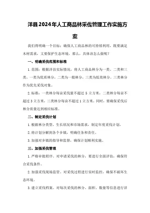 洋县2024年人工商品林采伐管理工作实施方案
