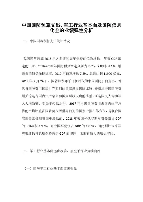 中国国防预算支出、军工行业基本面及国防信息化企的业绩弹性分析