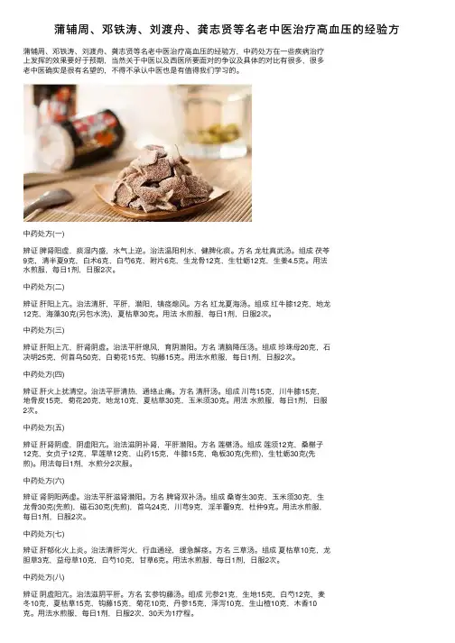 蒲辅周、邓铁涛、刘渡舟、龚志贤等名老中医治疗高血压的经验方