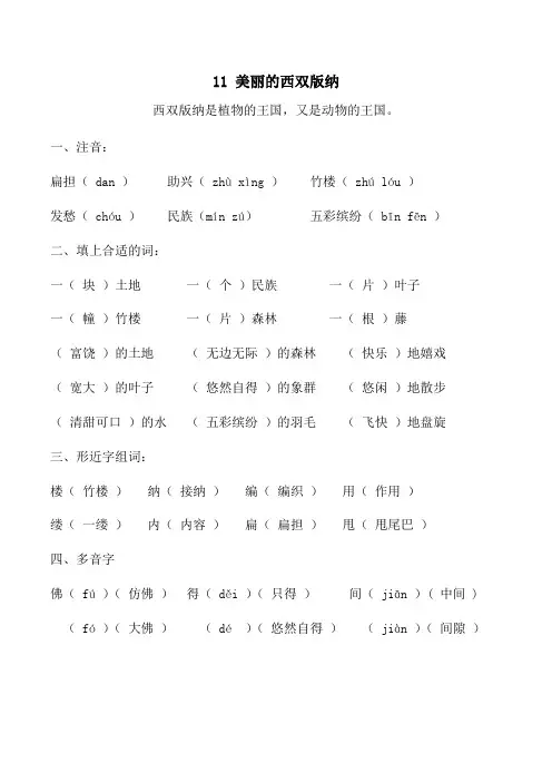 小学二年级下语文课课知识重点 11 美丽的西双版纳