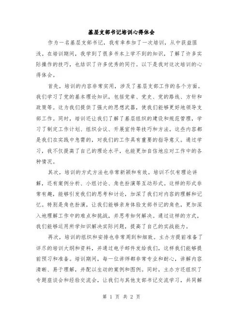 基层支部书记培训心得体会