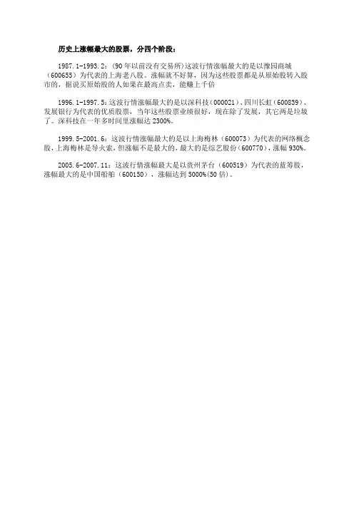 历史上涨幅最大的股票