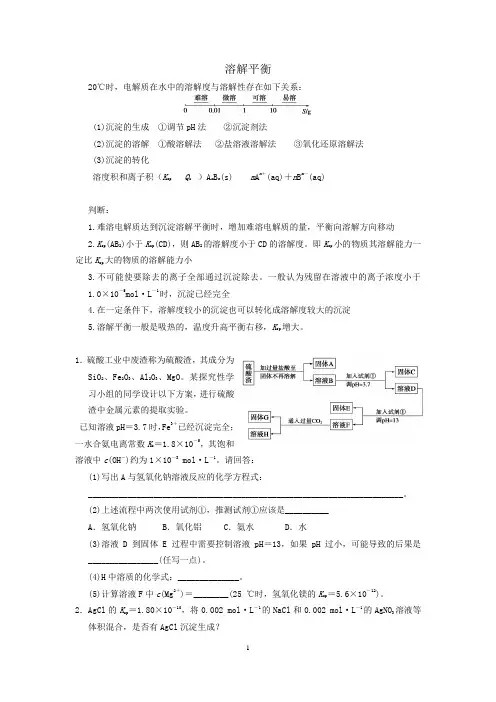难溶电解质的溶解平衡