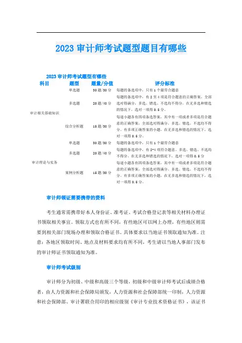 2023审计师考试题型题目有哪些