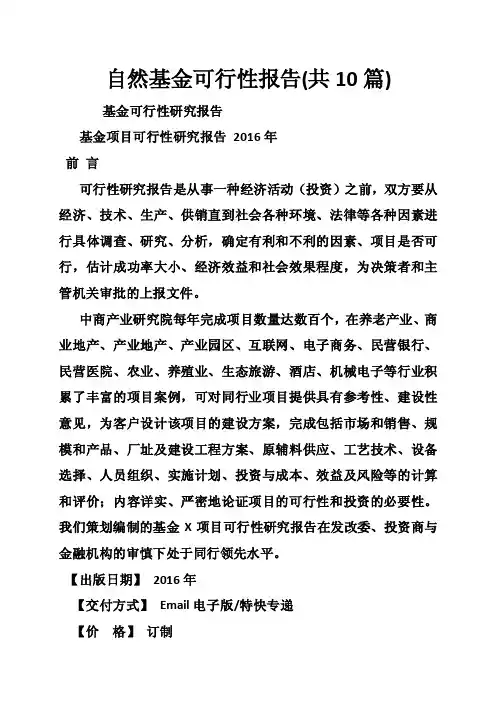自然基金可行性报告（共10篇）