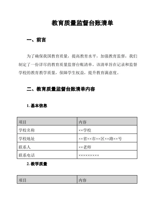 教育质量监督台账清单